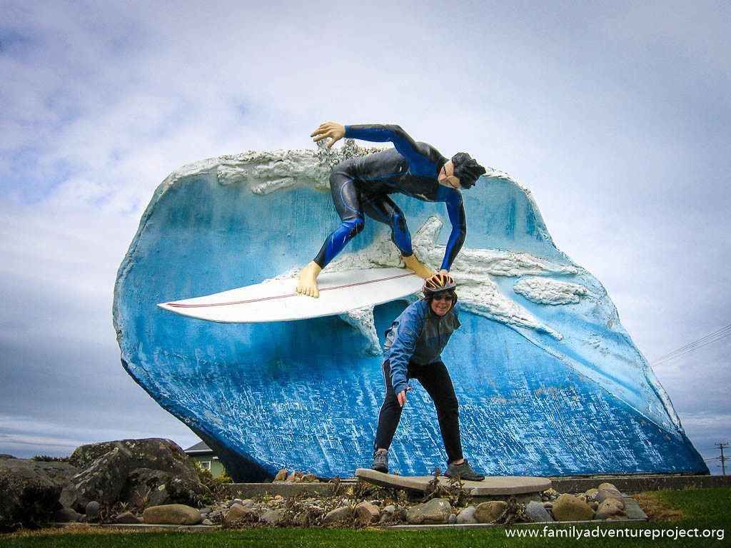 At the surf statue in Colac Bay South Island New Zealand