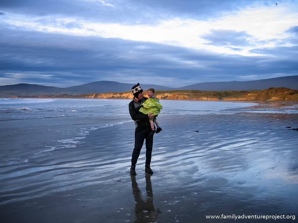 Father and Son, On the Beach, Southland, New Zealand