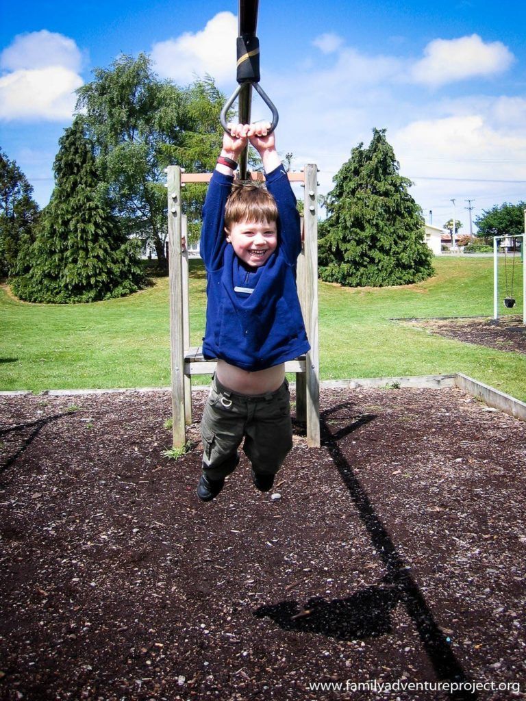 Playing on the zipwire in New Zealand