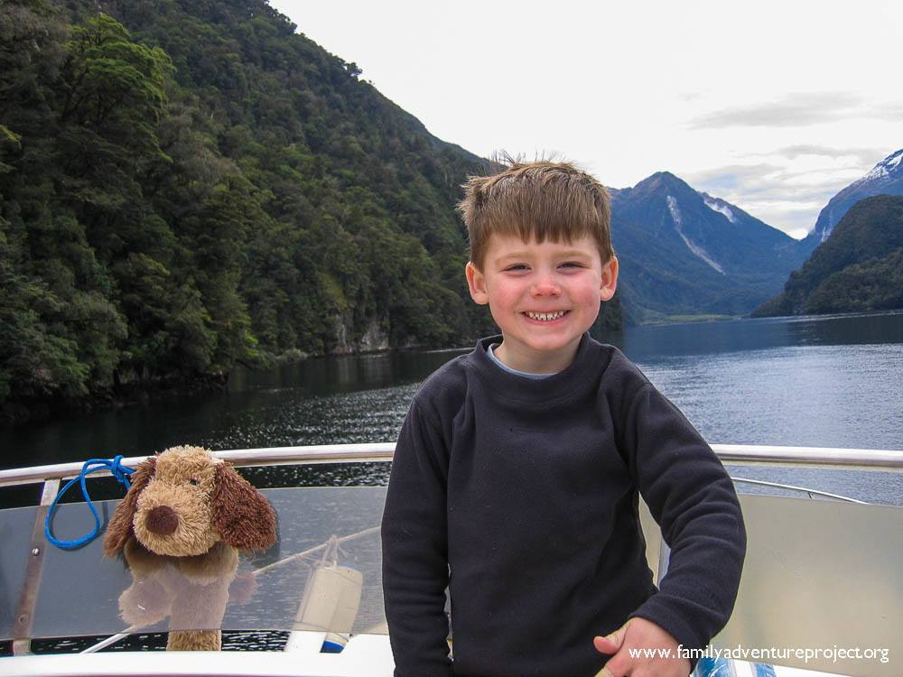 Puppy the Wuppy and Matthew in Doubtful Sound South Island New Z