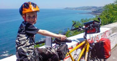 Cameron riding tandem on North Coast of Spain