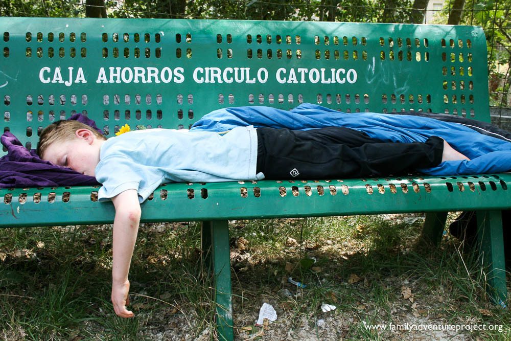 Sleeping on a bench on Camino de Santiago