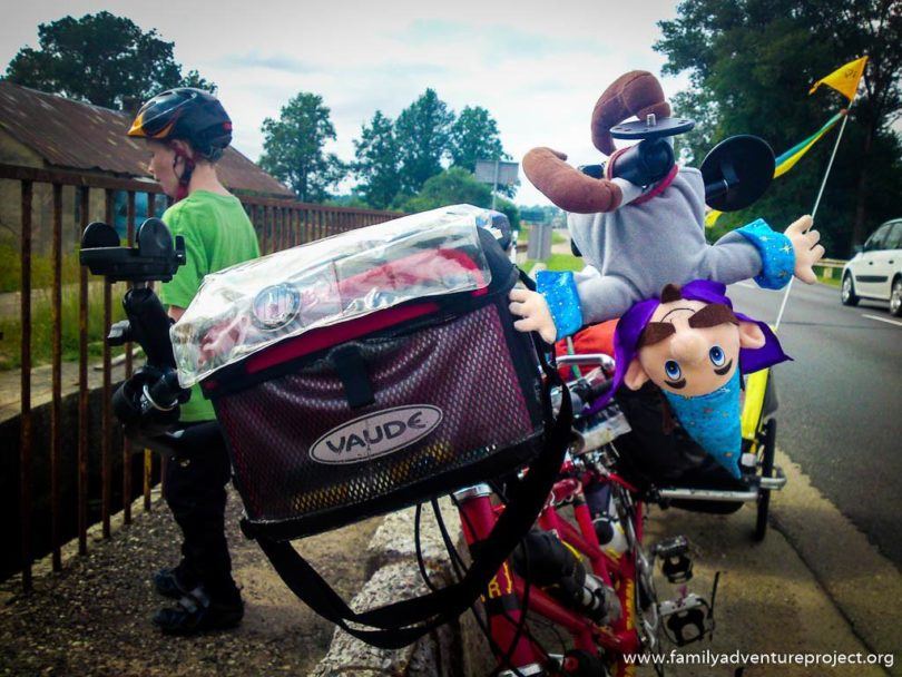 Ali Shazam Toy on Bike Handlebars while Cycle Touring in the Bal