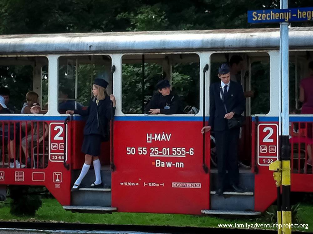 Children running the Budapest Children's Railway 