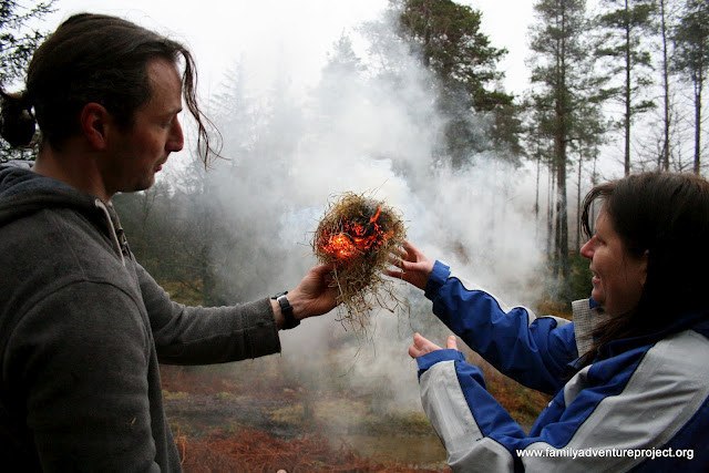 Tinder ball on fire Woodsmoke