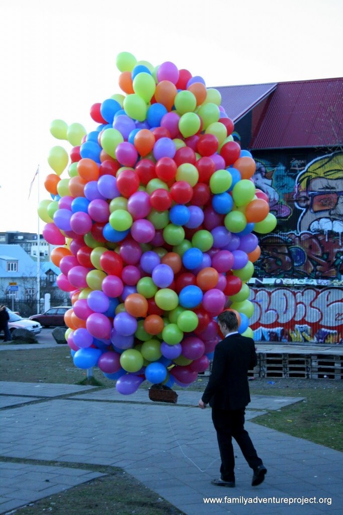 Man walking balloons Reykjavik