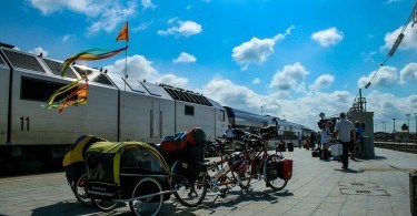 Bikes waiting for train on platform