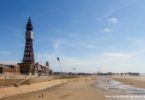 Blackpool Beach looking to Tower and South Pier