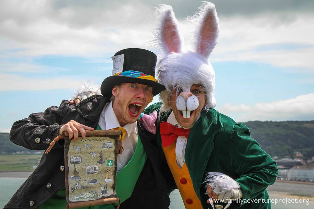Mad Hatter and Rabbit in LLandudno Alice in Wonderland Tour
