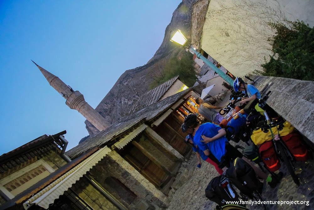 Mostar Old Town Cyclists Arriving Mostar Old Town Cyclists Arriving