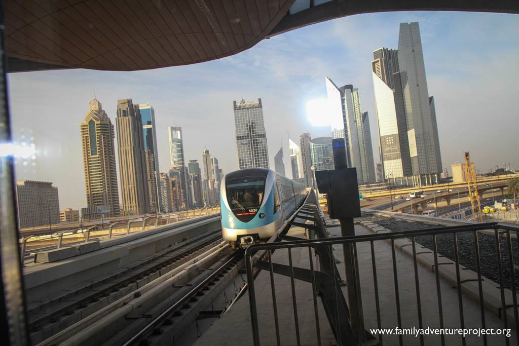 Duba Metro Train arriving in station at Dubai Mall