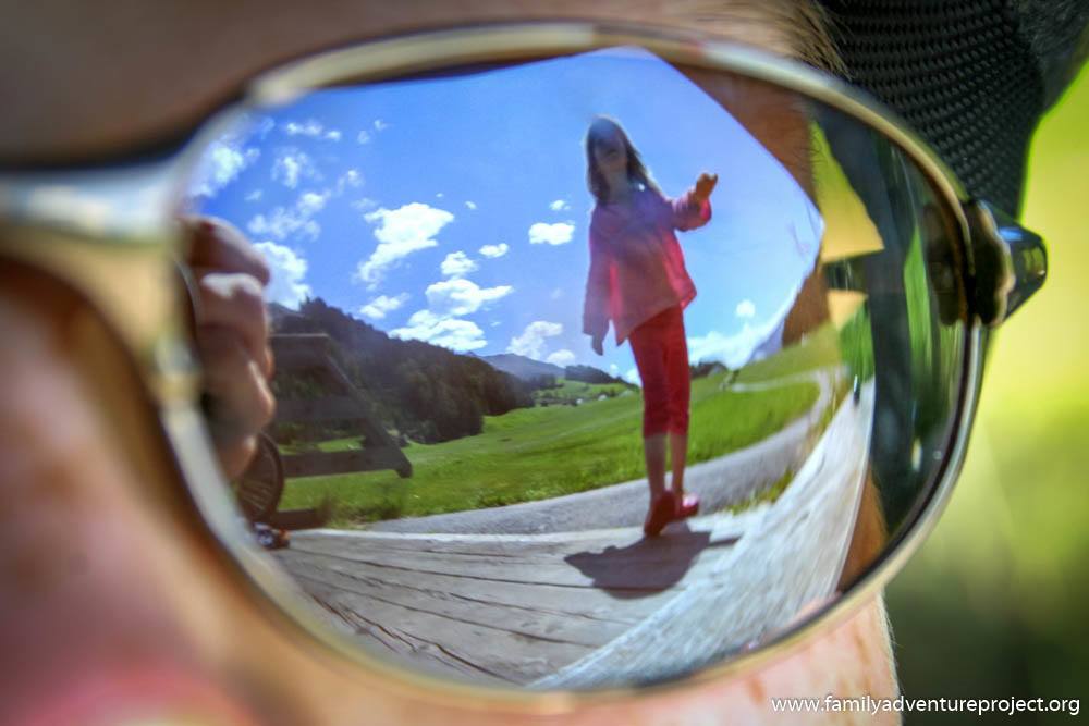 Reflections of Girl and South Tyrol Alpine Landscape