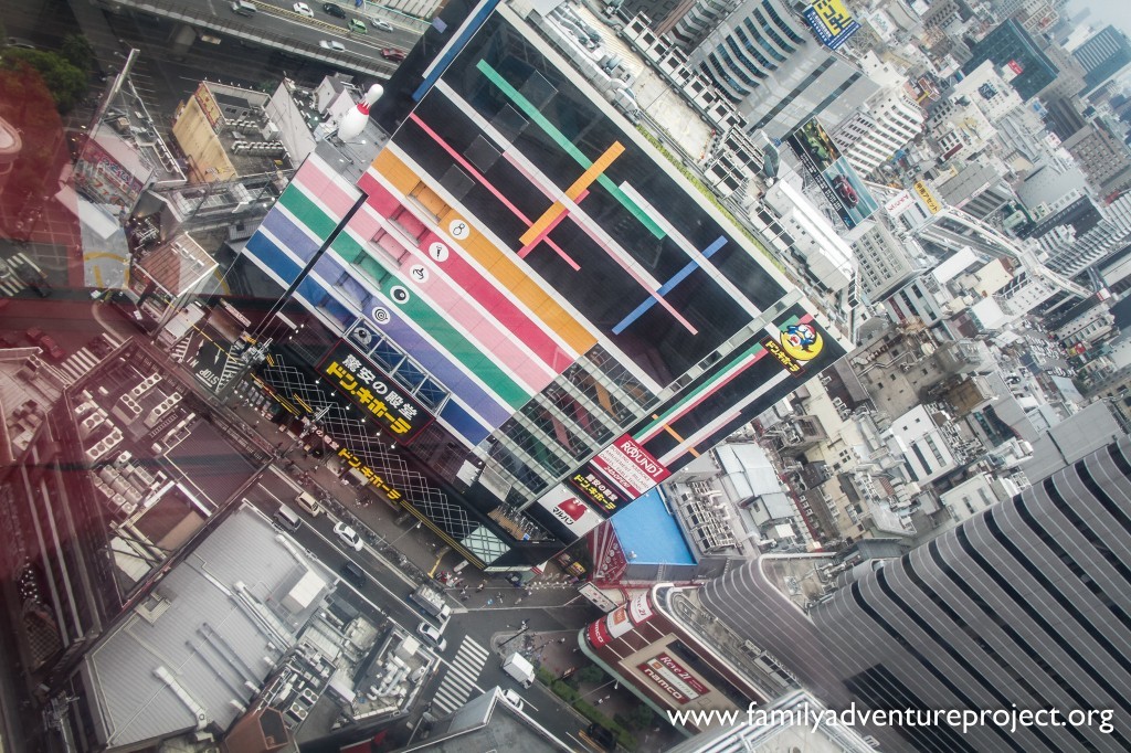 Looking out on Osaka from inside the capsule of the Hep Five Ferris Wheel is like looking out from inside a gacha gacha ball