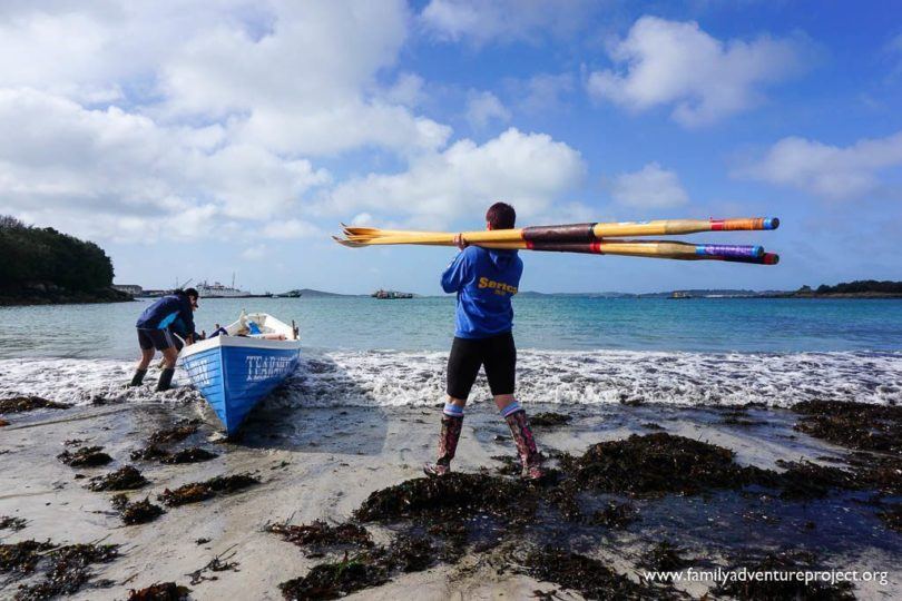 St Mary's Gig Club Rowers prepare the gig for a training session