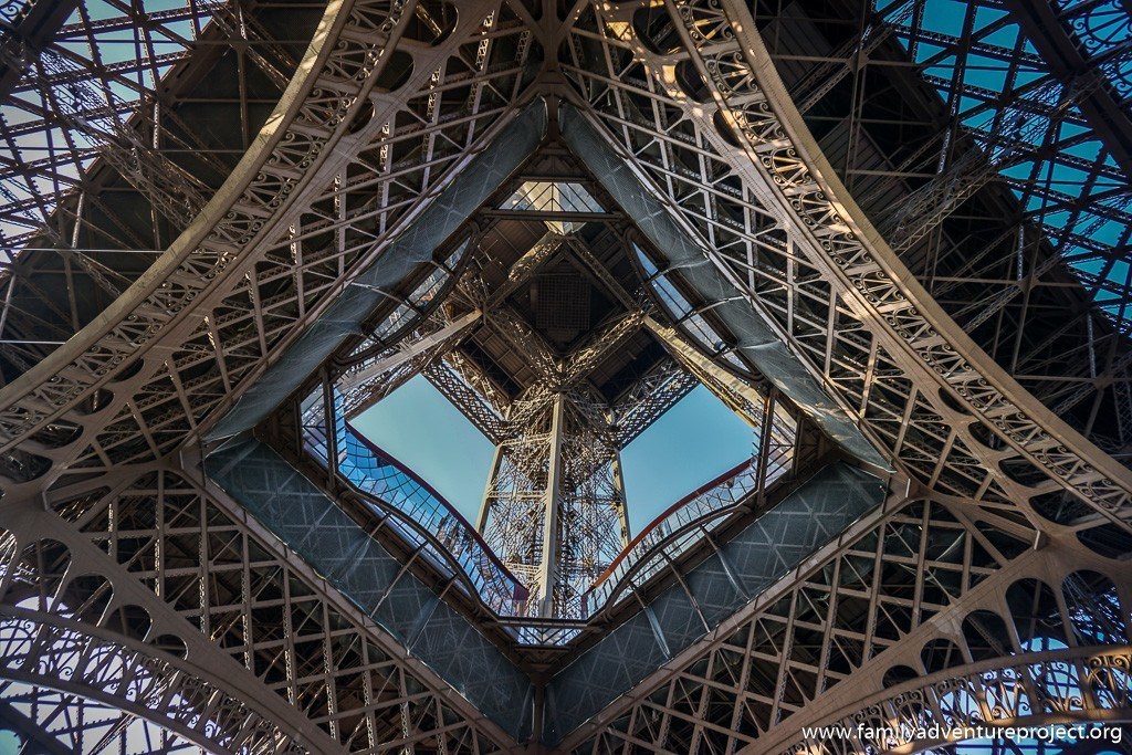 Looking up at the Eiffel Tower Paris