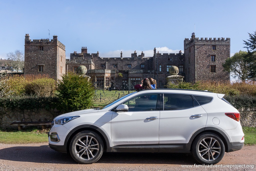 Our princesses in their Hyundai Santa Fe carriage at Muncaster Castle