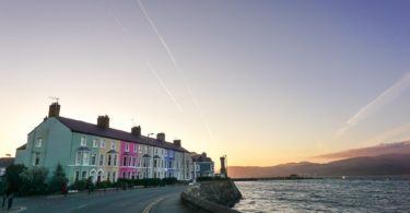 Colourful terraced houses in Beaumaris at sunrise