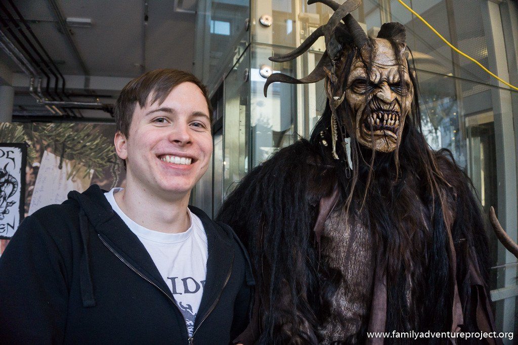 Stefan Kroidl with one of his Krampus creations on display in Salzburg.