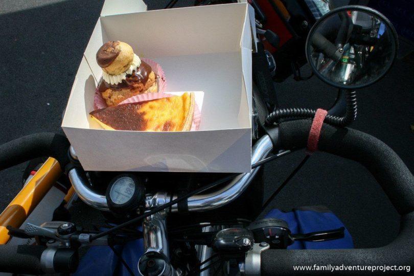 Fresh Cream Cakes on Bicycle Handlebar