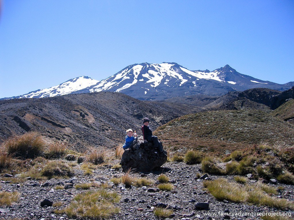 Kids take a break on Mount Ruapehu