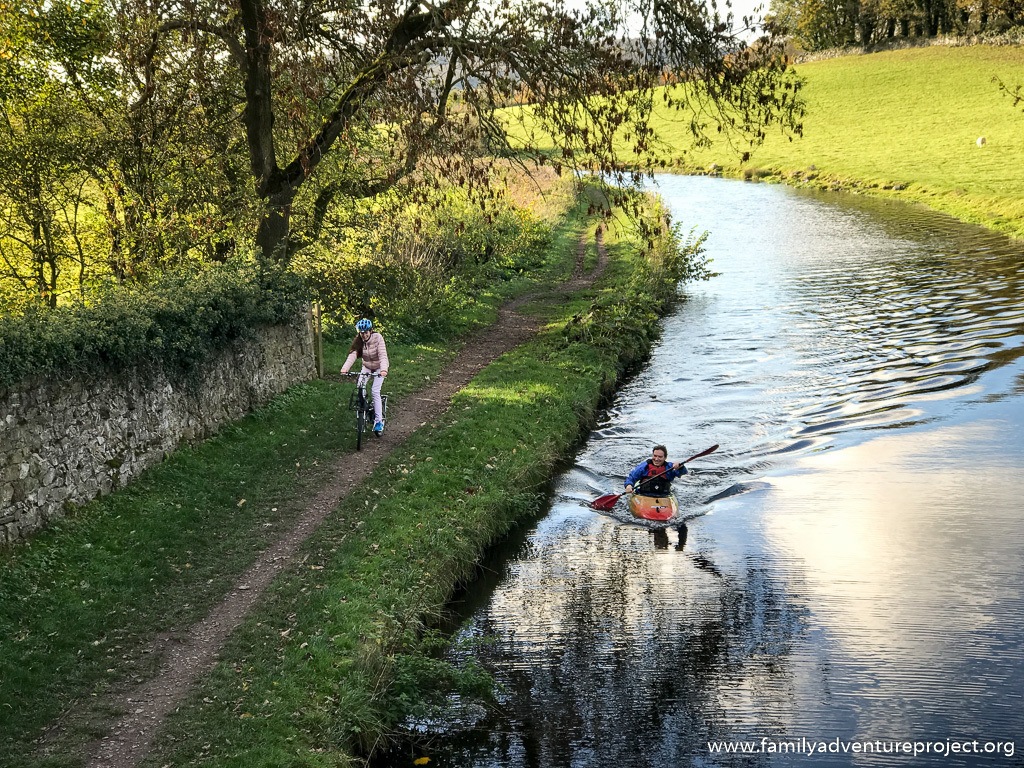A bike vs kayak race along the Lancaster Canal