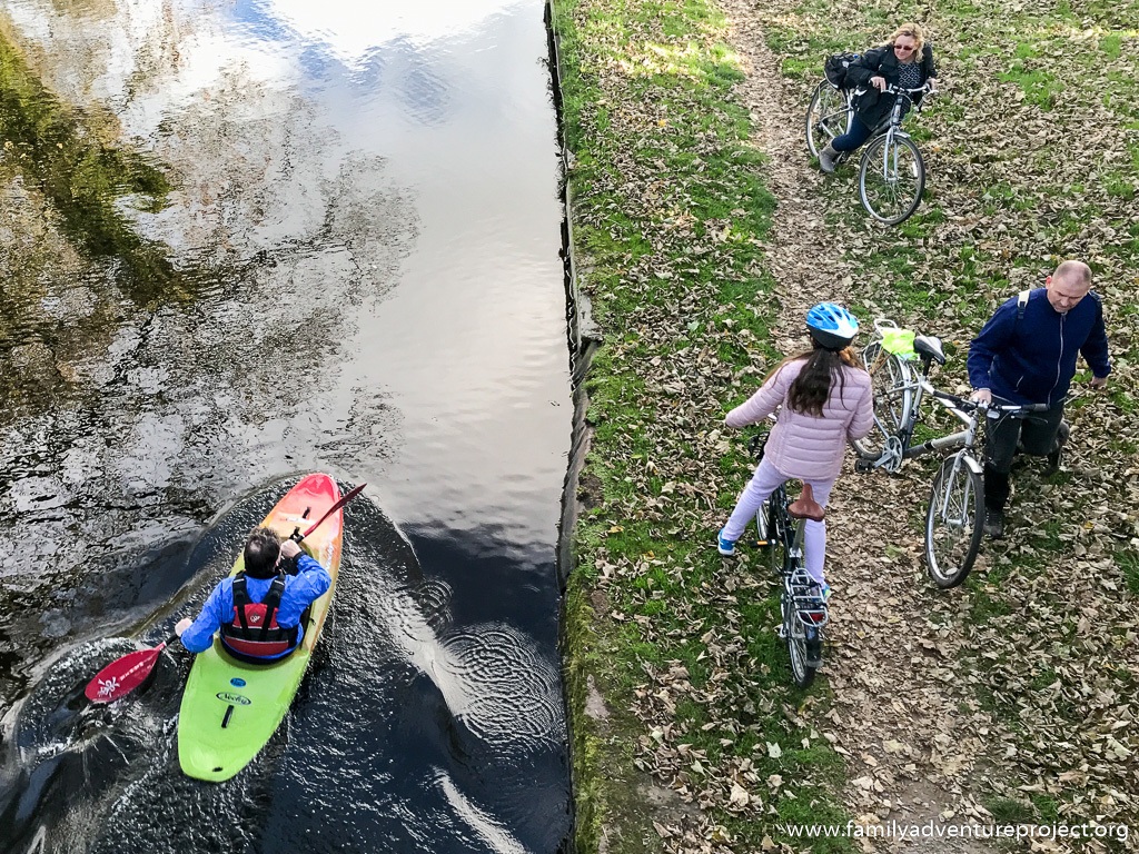 A bike vs kayak race along the Lancaster Canal