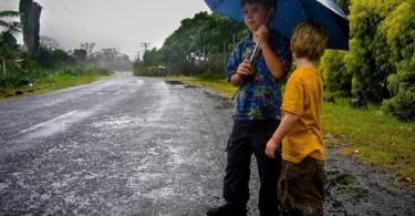 Waiting in the rain in Samoa