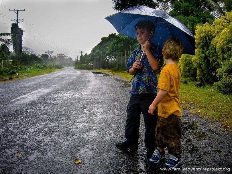 Waiting in the rain in Samoa