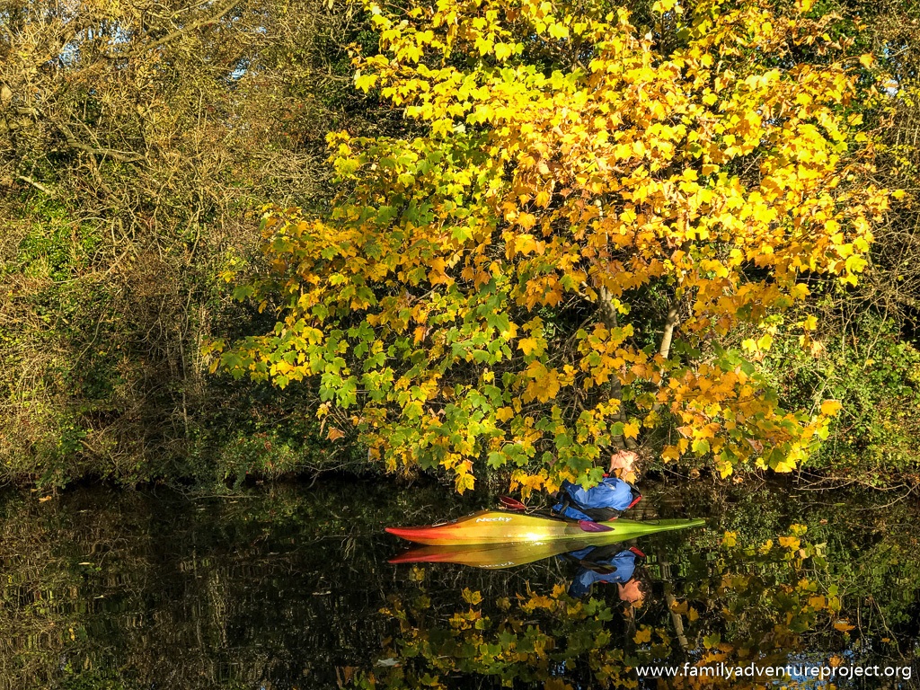 Kayaking into Autumn on the Lancaster Canal with help from a Travall car guard/boot divider