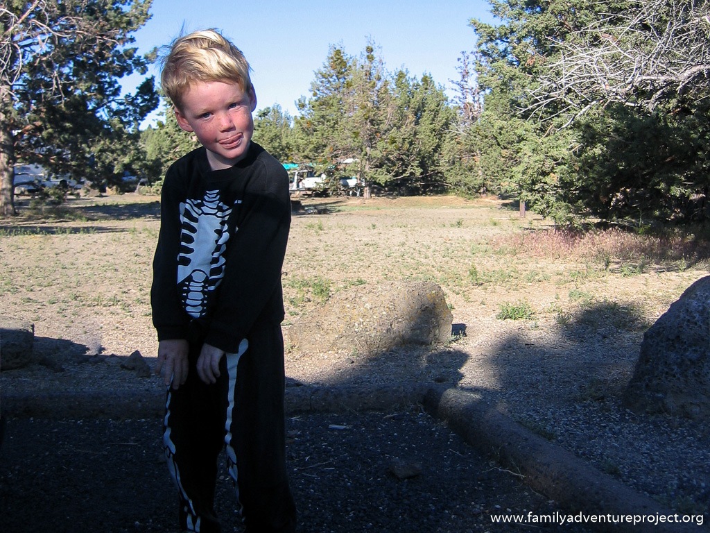 Boy in skeleton pyjamas