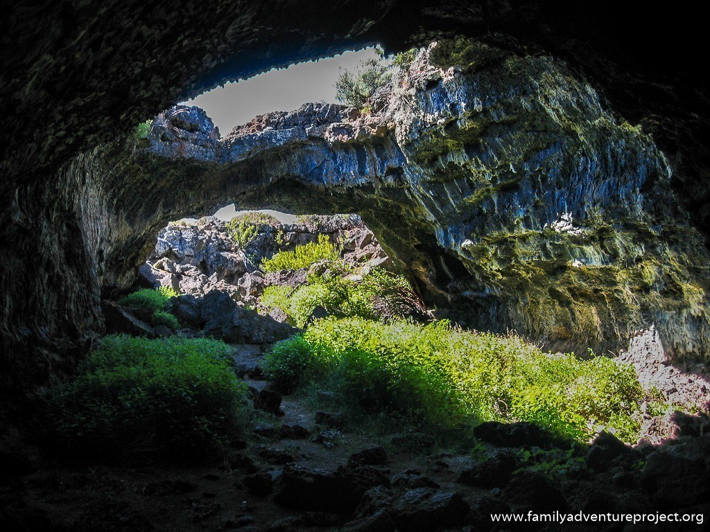 Looking out from the lava caves at Newbury National Volcanic Monument