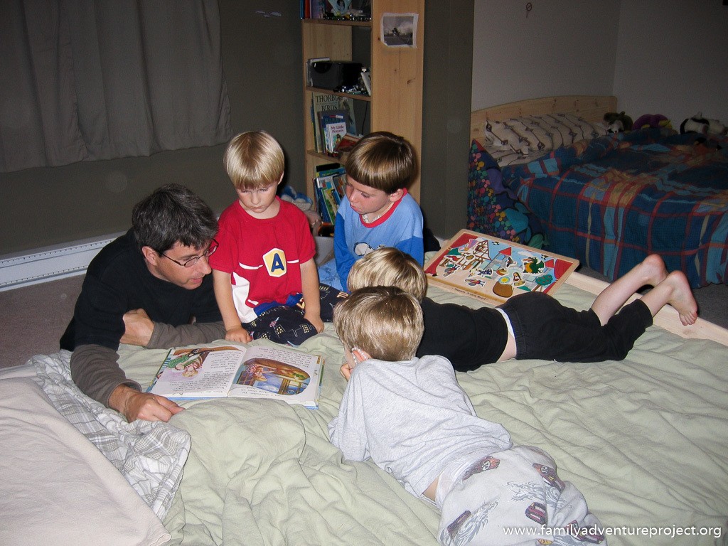 Sharing bedtime stories on a family blind date