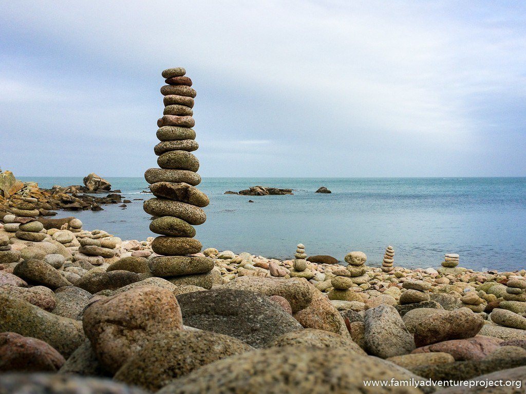 Rock sculptures on the beach on St Mary's Isles of Scilly