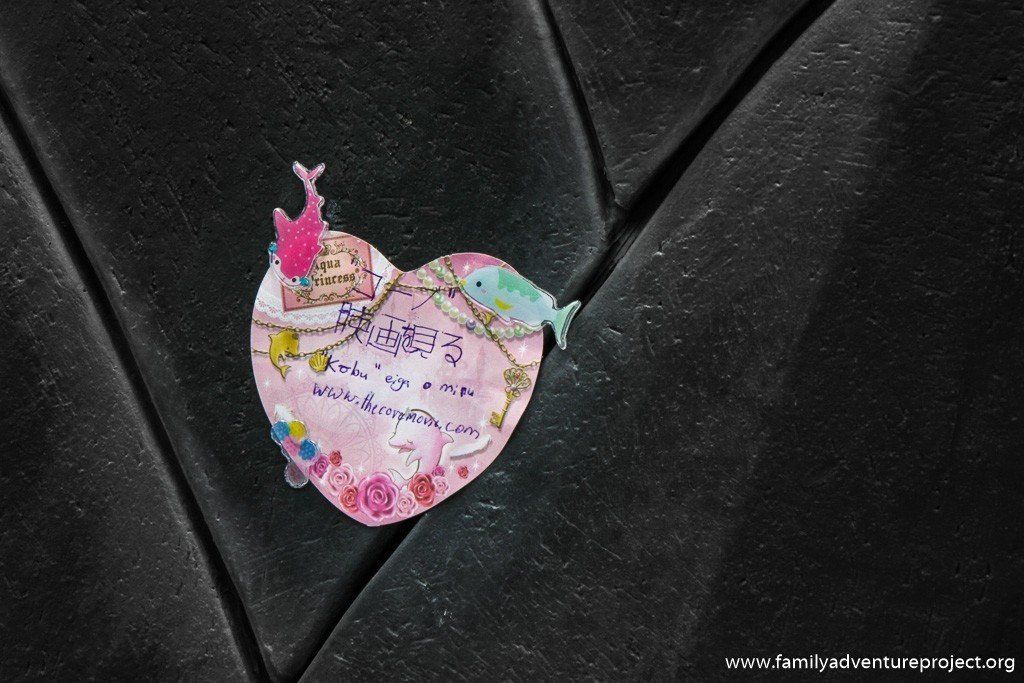 Sticker on the heart in Taiji, Japan
