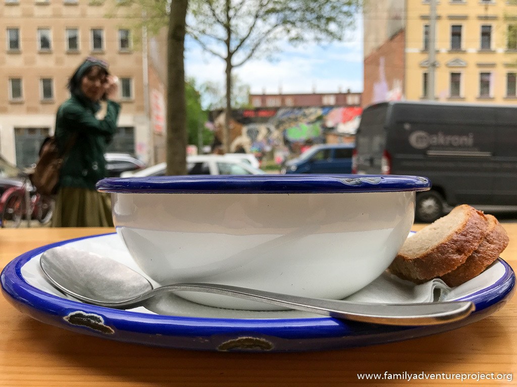 Soup served with GDR style at Wullewupp Leipzig