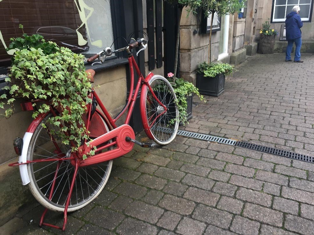 Bicycle of flowers on Kirkby Lonsdale High Street 